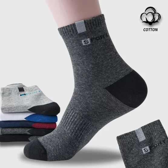 Cotton Sock for Men Sport Breathable Soft Letter Fashion Sneakers High Elastic Middle Tube Stocking Towel Sox Summer Running - Image 2