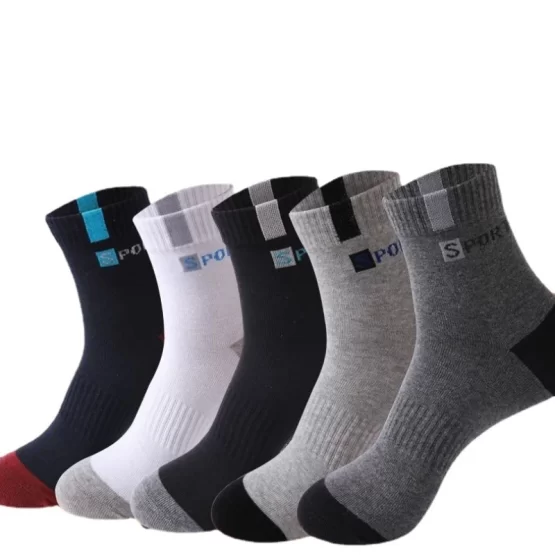 Cotton Sock for Men Sport Breathable Soft Letter Fashion Sneakers High Elastic Middle Tube Stocking Towel Sox Summer Running - Image 3