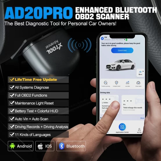 XTOOL Advancer AD20Pro OBD2 Bluetooth Scanner Full System Car Diagnostic Tool obd2 Scanner Oil Reset & Battery Test Code Reader - Image 2